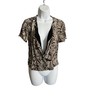 BCBGMaxazria 100% silk short sleeve snake print surplice faux wrap top small